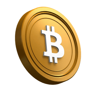 Moeda Bitcoin (BTC) em ângulo na área de destaque do design